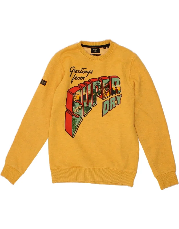 SUPERDRY Womens Graphic Sweatshirt Jumper UK 6 XS Yellow Cotton Hoodie with Gradient Ombre Colorful SUPERDRY Womens Graphic Sweatshirt Jumper UK 6 XS Yellow Cotton Hoodie with Gradient Ombre Colorful