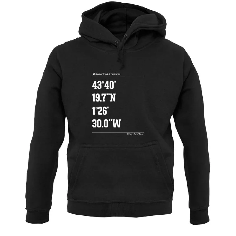 Surfing Coordinates Hossegor Unisex Hoodie Hoodie with Cuffed Sleeves Snug Secure