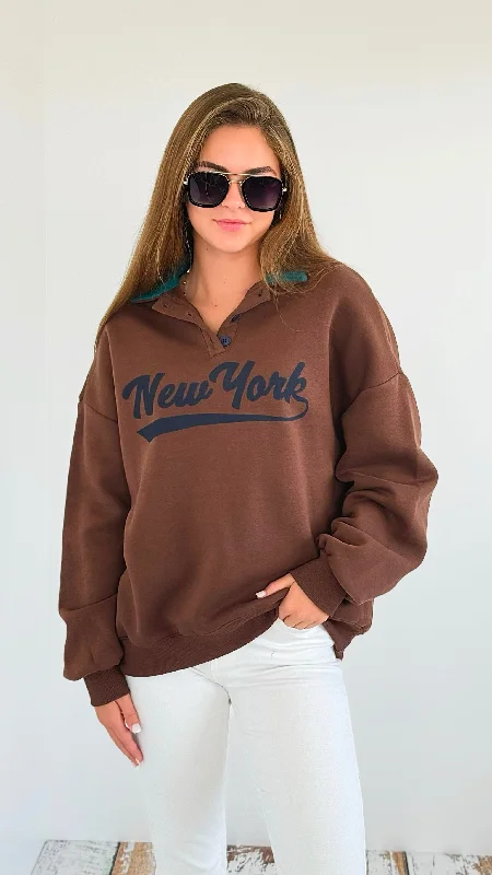 The Big Apple Button Sweatshirt Hoodie with Ribbed Neckline Snug Warm