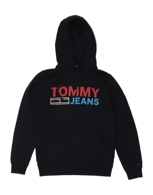 TOMMY HILFIGER Mens Regular Fit Graphic Hoodie Jumper Medium Navy Blue Hoodie with Turtle Neck Cozy Winter