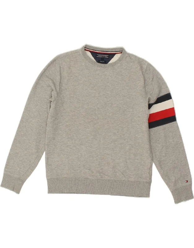 TOMMY HILFIGER Mens Vintage Fit Sweatshirt Jumper Small Grey Cotton Hoodie with Elastic Cuffs Stretchable Comfortable