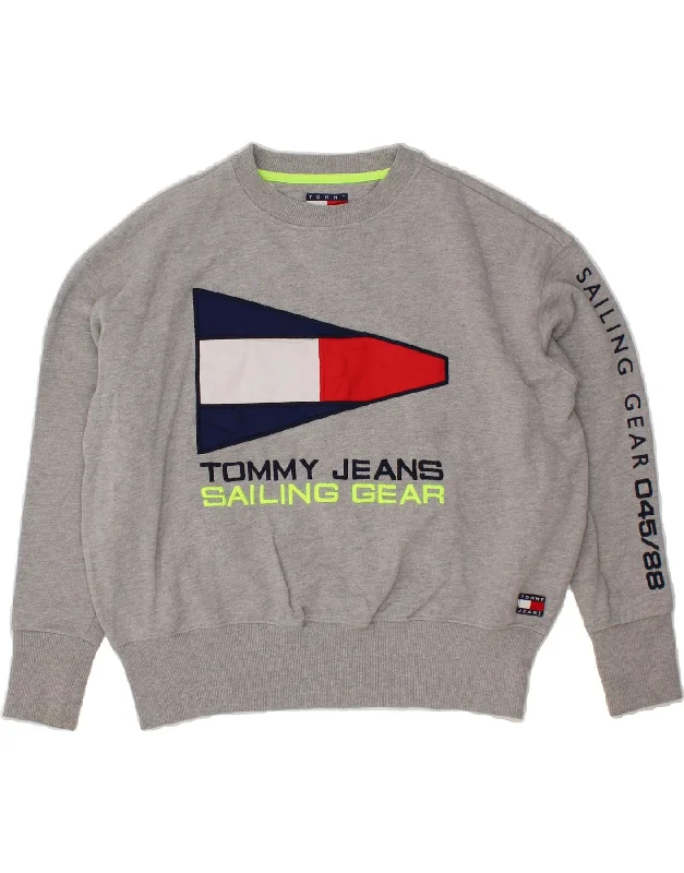 TOMMY JEANS Mens Oversized Graphic Sweatshirt Jumper Small Grey Cotton Hoodie with Tie-Dye Psychedelic Retro