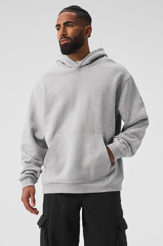 Renown Heavy Weight Hoodie - Athletic Heather Grey Hoodie with Stripes Bold Sporty