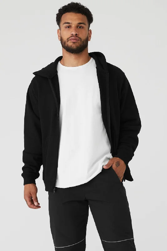 Renown Heavy Weight Full Zip Hoodie - Black Hoodie with Full-Zip Functional Layering