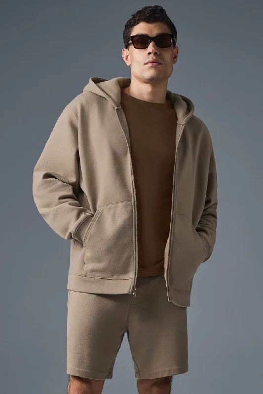 Renown Full Zip Hoodie - Gravel Hoodie with Button Placket Classic Preppy