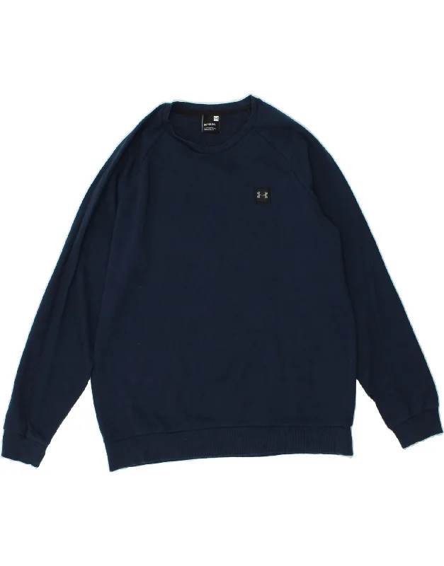 UNDER ARMOUR Mens Sweatshirt Jumper XL Navy Blue Cotton Hoodie with V-Neck Classic Versatile