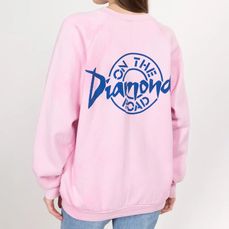 XL 90s Neil Diamond On The Road Pink Tour Sweatshirt Hoodie with Hem Raw Edge Edgy Unfinished