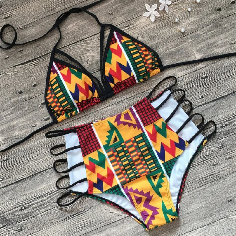 African Print Swimsuits Set Playful Pattern Swimsuit