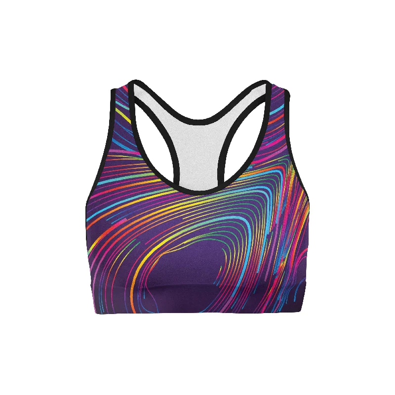 Colorful Waves Sports Bra Full Coverage Bralette