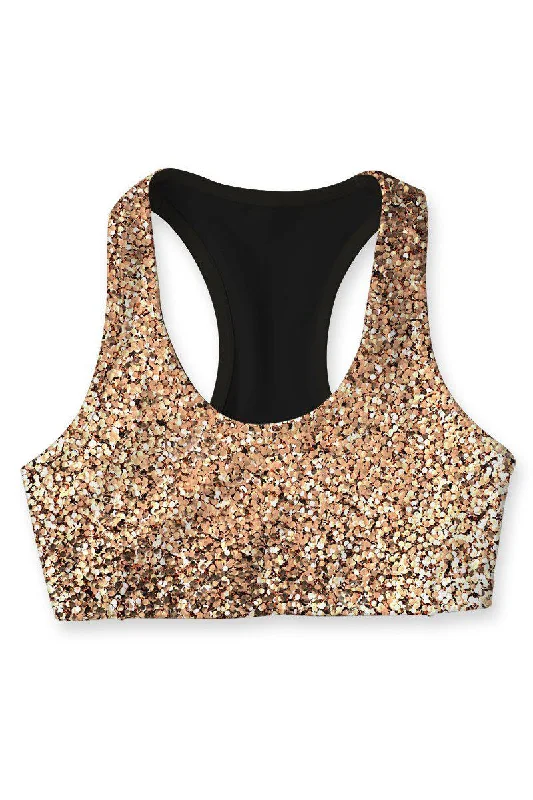 Confetti Stella Gold Glitter Print Seamless Racerback Sport Bra - Women Full Coverage Bra