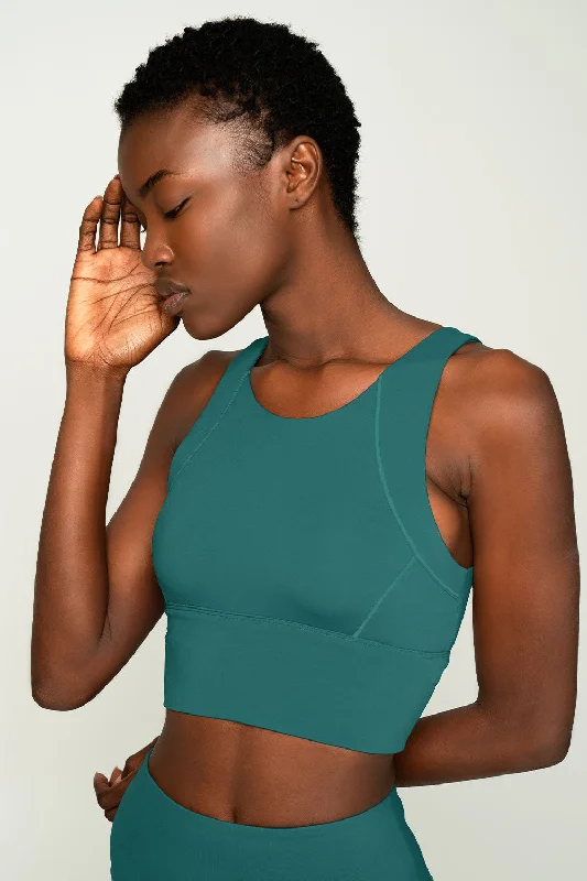 3 for $49! Emerald Green Kelly Long Line Full Coverage Padded Sports Bra - Women Supportive Sports Bra