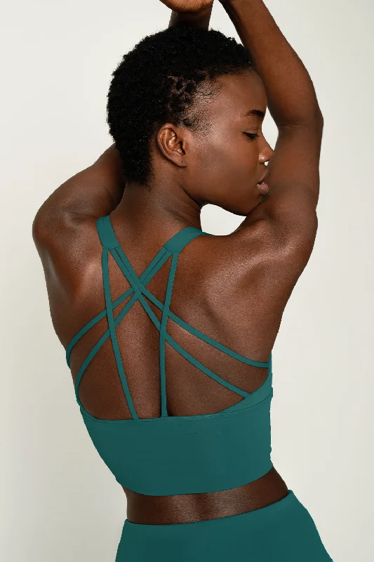 3 for $49! Emerald Green Kelly Multi-Strap Back Long Line Padded Sports Bra - Women Multi-Way Bra Design