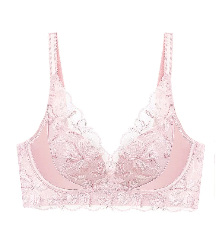 French Romance Non-Wired Push Up Deep V Bra Full Coverage Bralette