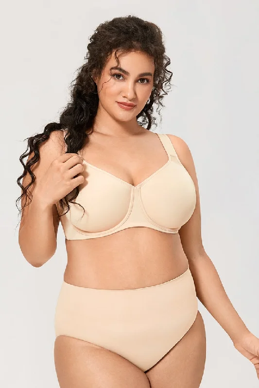 Julia Smooth Underwire Minimizer Seamless Bra | B-H Cup| Beige-Black Elegant Lace Lingerie