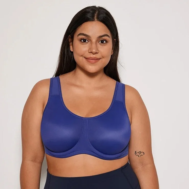 Keyla High Impact Double-layer Outer Underwire Sports Bra| C-G Cup| Blue - Red Seamless Fit Bra