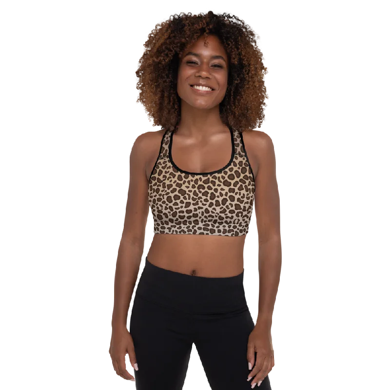 Leopard Print Padded Sports Bra Elegant Satin Bralette