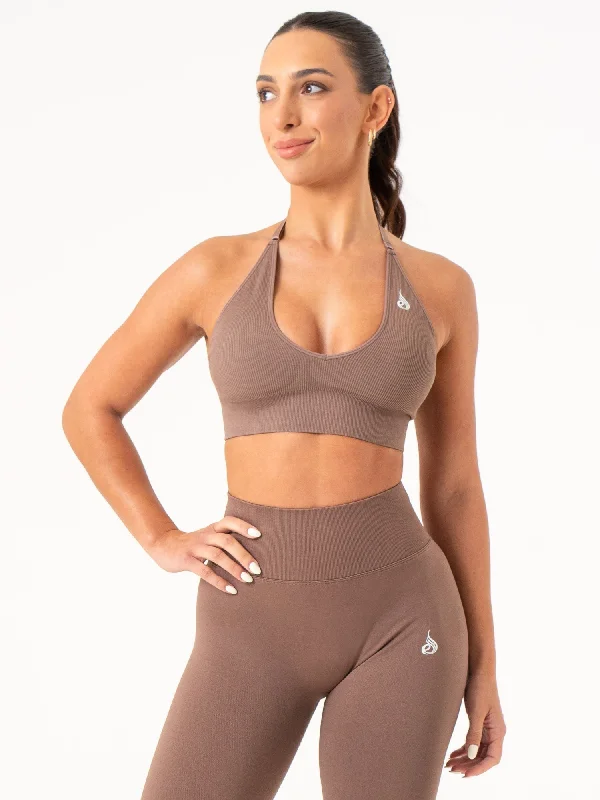 Lift Rib Seamless Halter Sports Bra - Espresso Smooth Stretch Bra