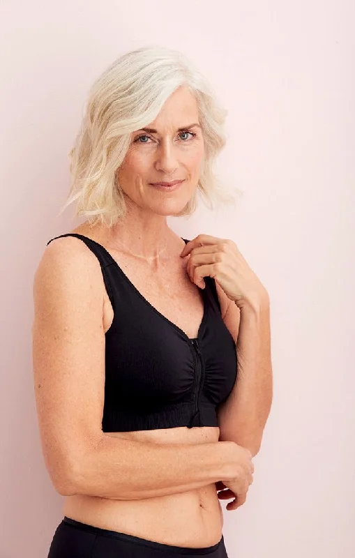 Lynn Post Mastectomy Front Zip Bra In Black - Anita Sleek Sports Bra