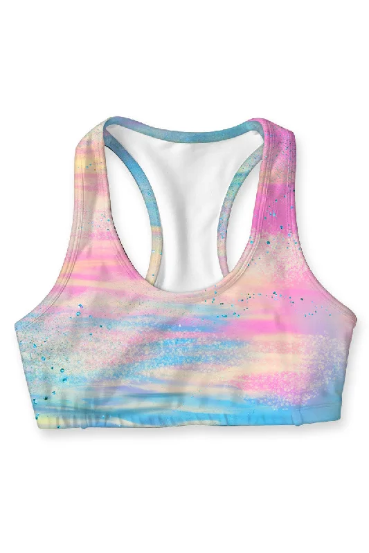 Milkshake Stella Pink & Blue Seamless Racerback Sport Yoga Bra - Women High Support Sports Bra