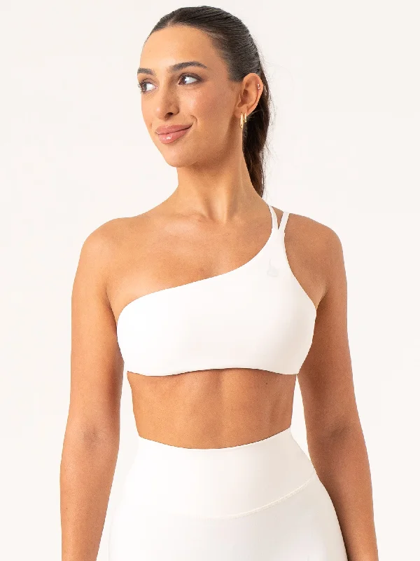 NKD One Shoulder Sports Bra - Off White Adjustable Bra Straps