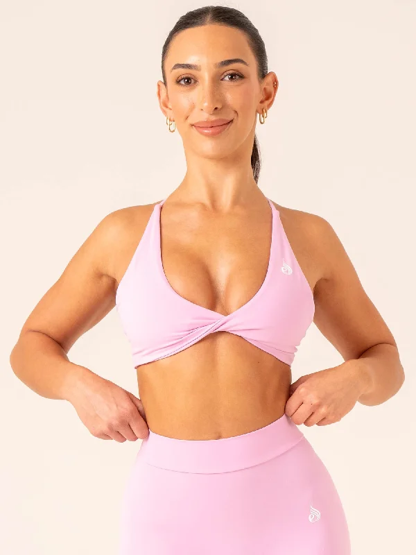 NKD Twist Sports Bra - Candy Pink Chic Satin Bra