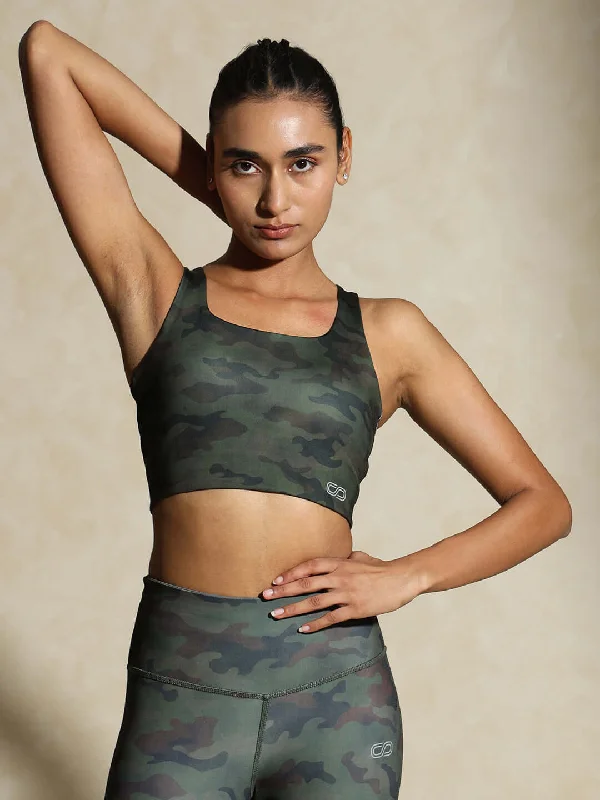 High Impact Action Bra With Clasp Army Camo Soft Cup Bralette