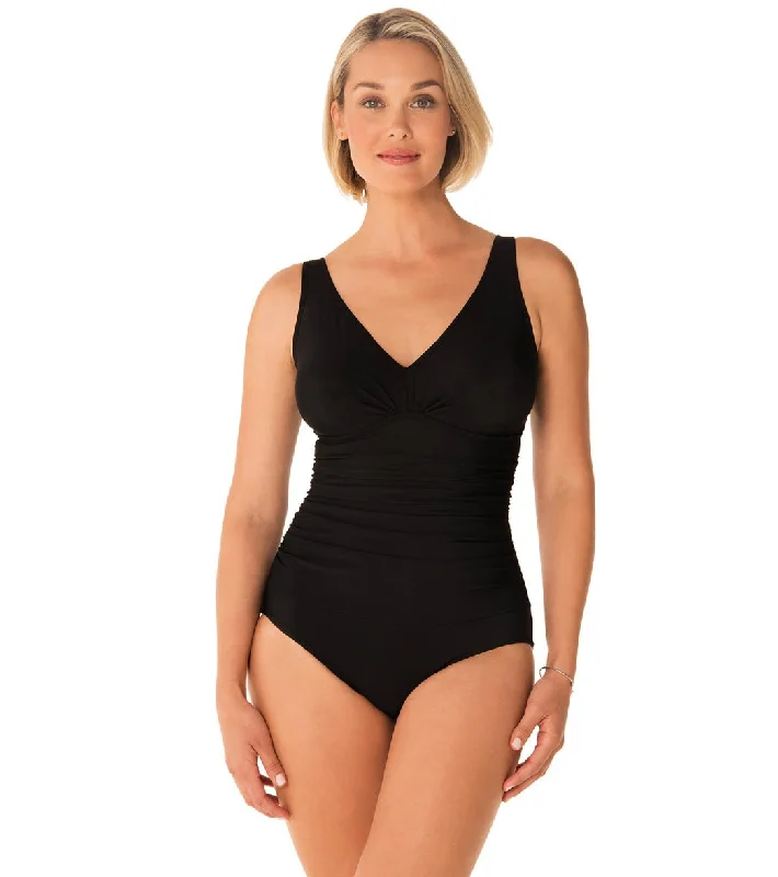 Bring Sexy Black One Piece Swimsuit Missy Style- 5529201 Classic Sporty Swimsuit