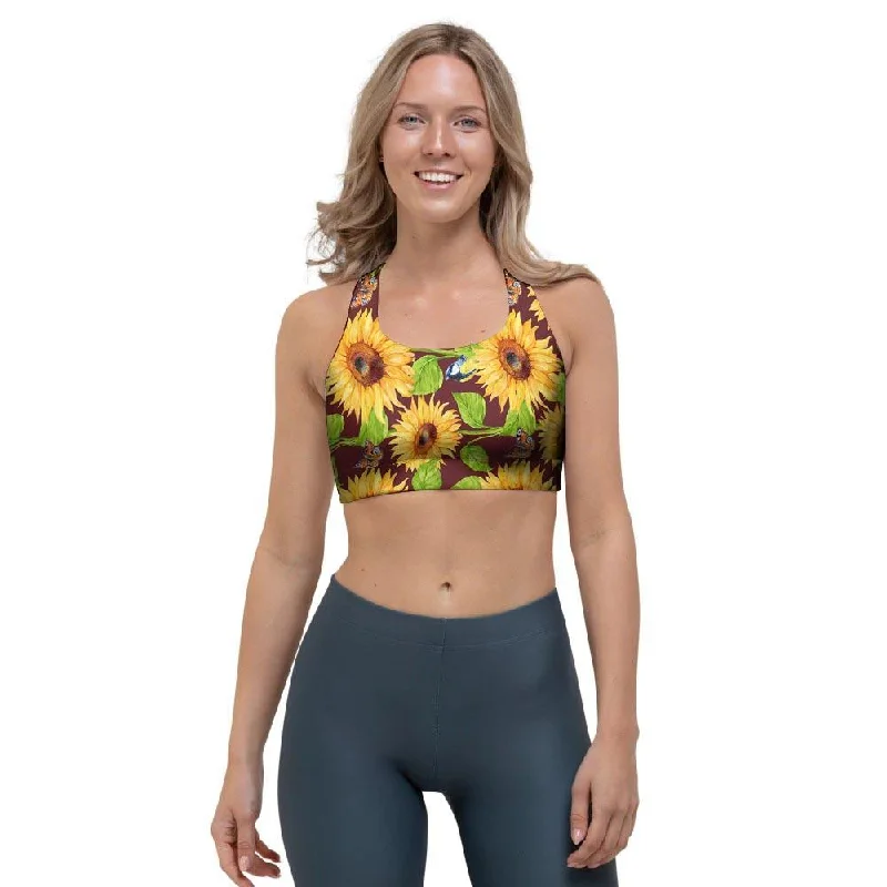 Sunflower With Bird And Butterfly Sports Bra Daily Comfort Bra