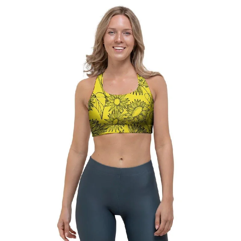 Sunflower Yellow Print Sports Bra Active Support Bra