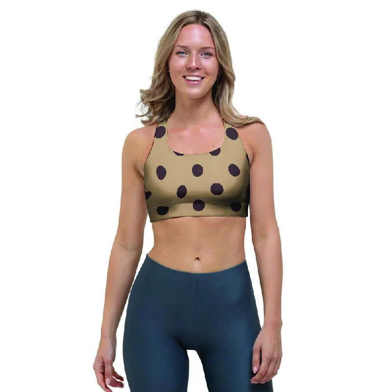 Tan And Black Tiny Polka Dot Sports Bra Comfortable Fit Bralette