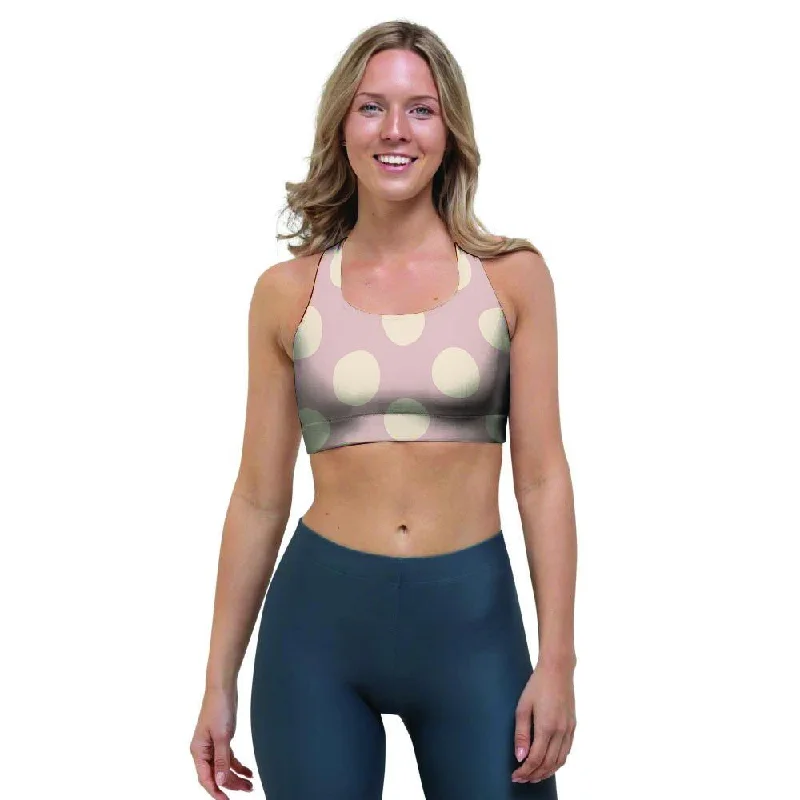 Tan Polka Dot Sports Bra Full Coverage Bralette