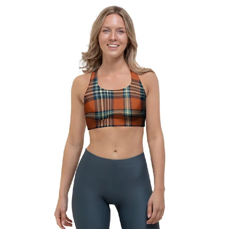 Tartan Orange Plaid Sports Bra Full Coverage Bralette