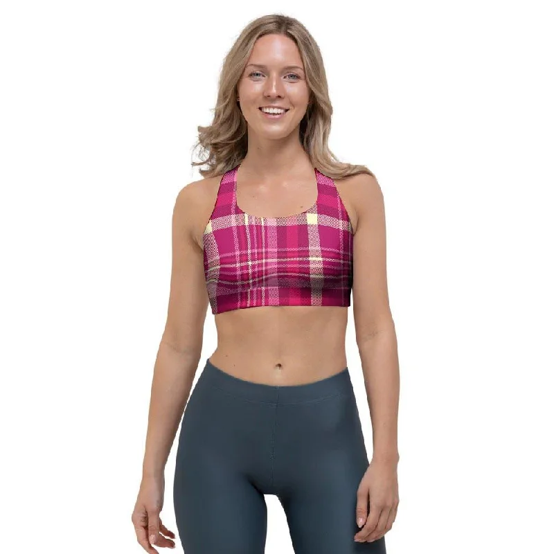 Tartan Pink Plaid Sports Bra Supportive Wireless Bra