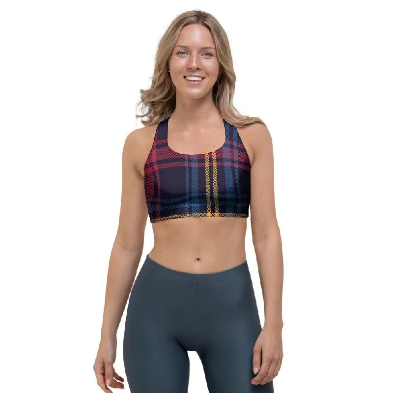 Tartan Print Sports Bra Adjustable Comfort Bra