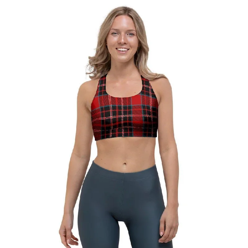 Tartan Red Plaid Sports Bra Full Coverage Bra