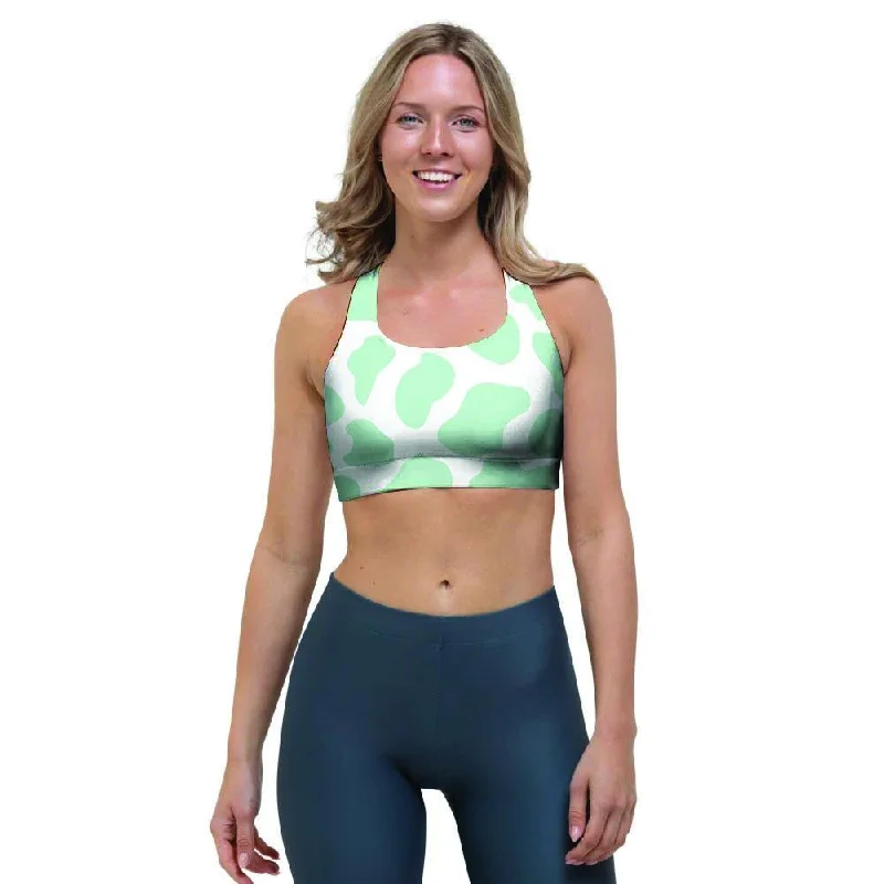 Teal And White Cow Print Sports Bra Soft Strapless Bra