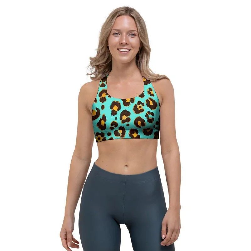 Teal Cheetah Sports Bra Chic Lace Underwear