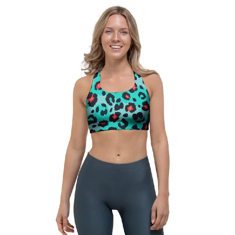 Teal Leopard Sports Bra Supportive Wireless Bra