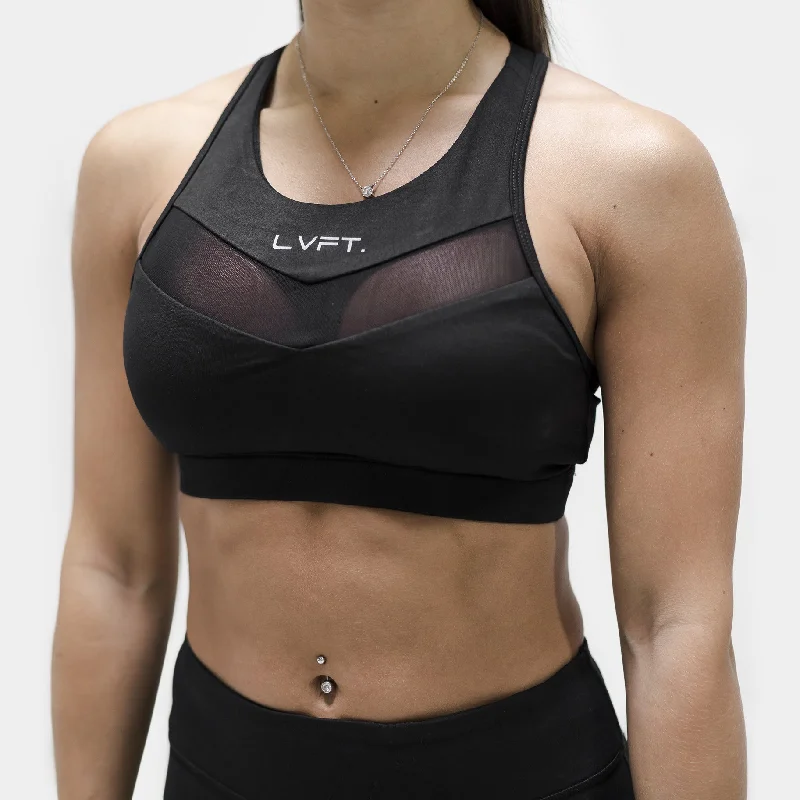 Elite Tech Sports Bra- Black/Silver Comfortable Lace Bralette