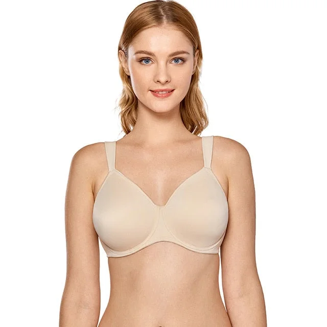 Tiana Smooth Unlined Underwire Minimizer Bra| C - F Cup | Beige - Black Versatile Bralette Set