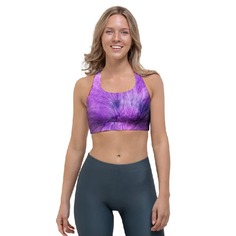 Tie Dye Purple Sports Bra High Support Bra