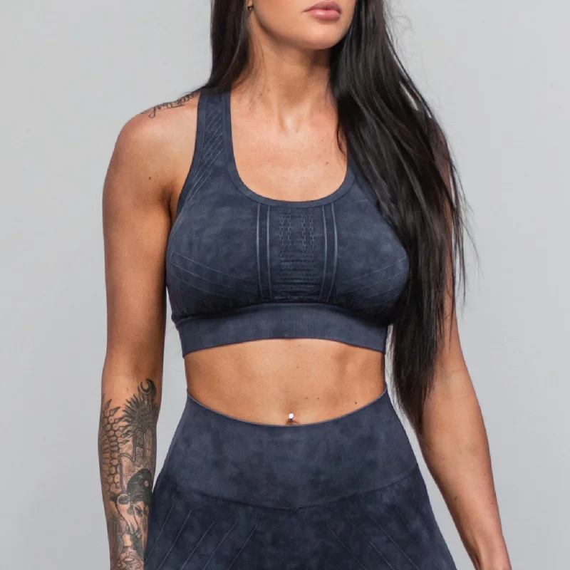 Vintage Wash Sports Bra- Indigo Fashionable Push-Up Bra