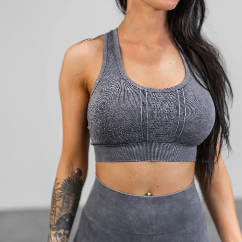 Vintage Wash Sports Bra-  Grey Smooth Fit Bra