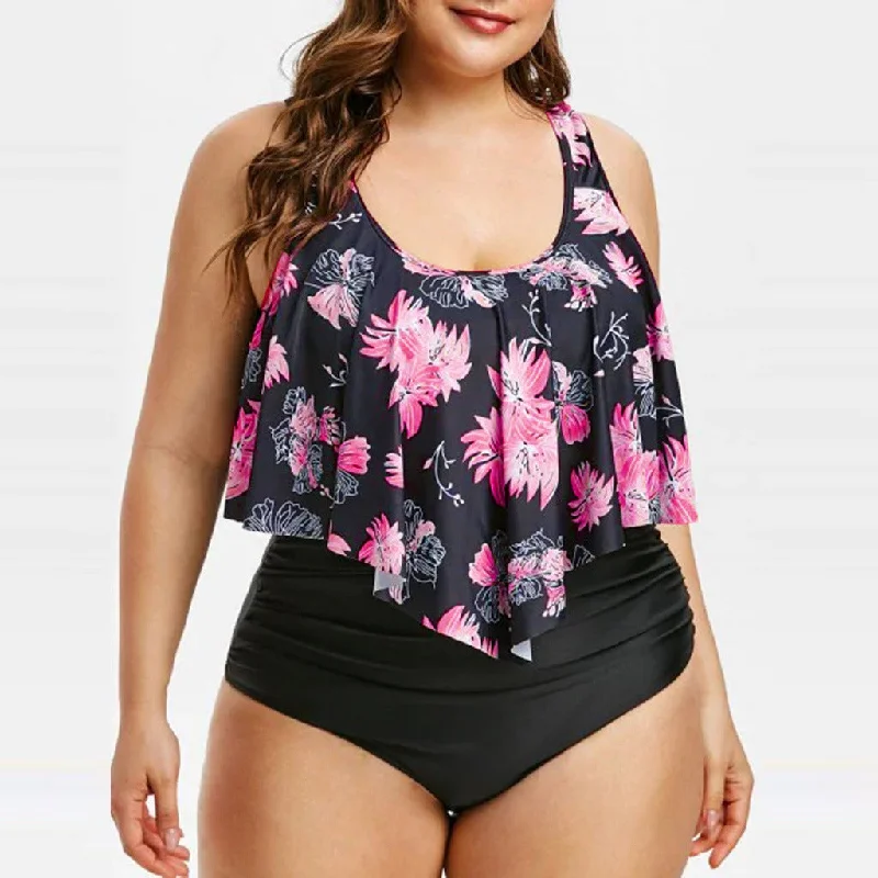 High waist lotus print swimsuit Elegant Swim Dress