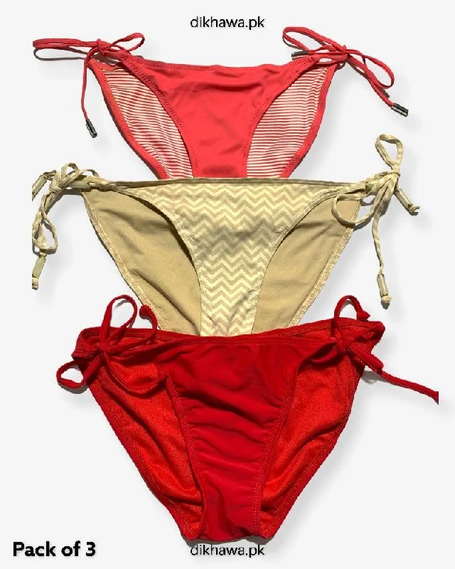 Pack of 3 Imported Stocklot Branded Jersey Panty Bikini Style Sexy Thong Panty Swimwear Panty Plus-Size Bikini Set