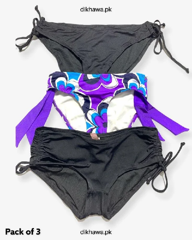 Pack of 3 Imported Stocklot Branded Jersey Panty Bikini Style Sexy Thong Panty Swimwear Panty Sporty Racerback Swimsuit