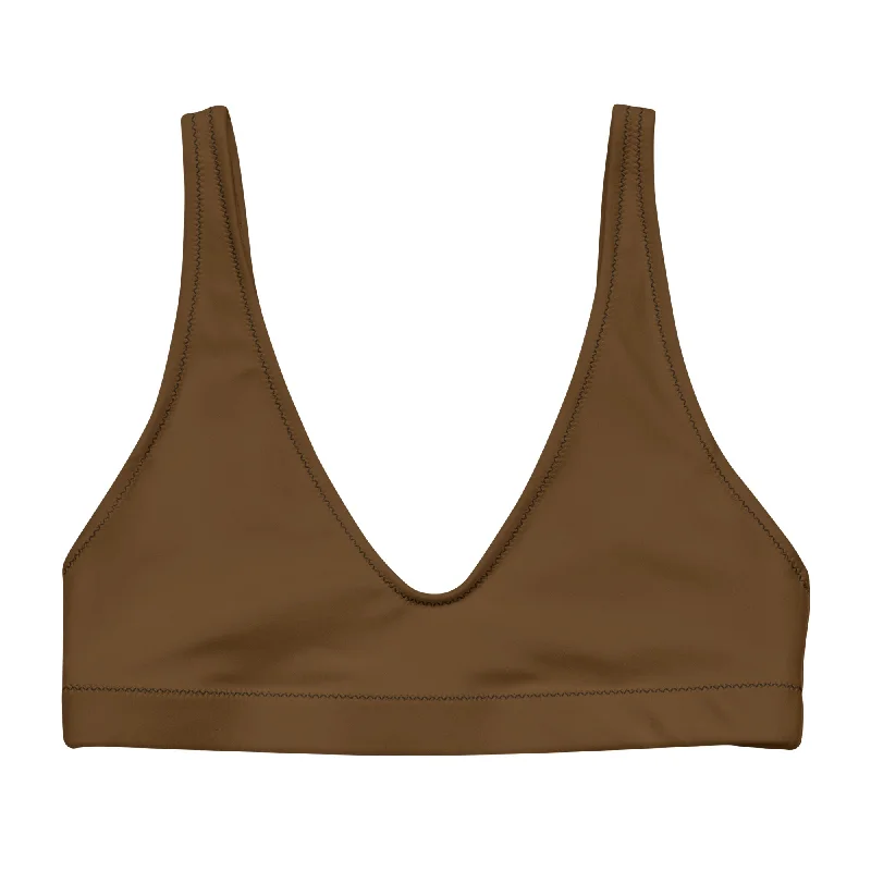 Skin Tone Recycled Fabric Bralette Swim Bikini Top - Cocoa Brown V-Neck Swim Dress