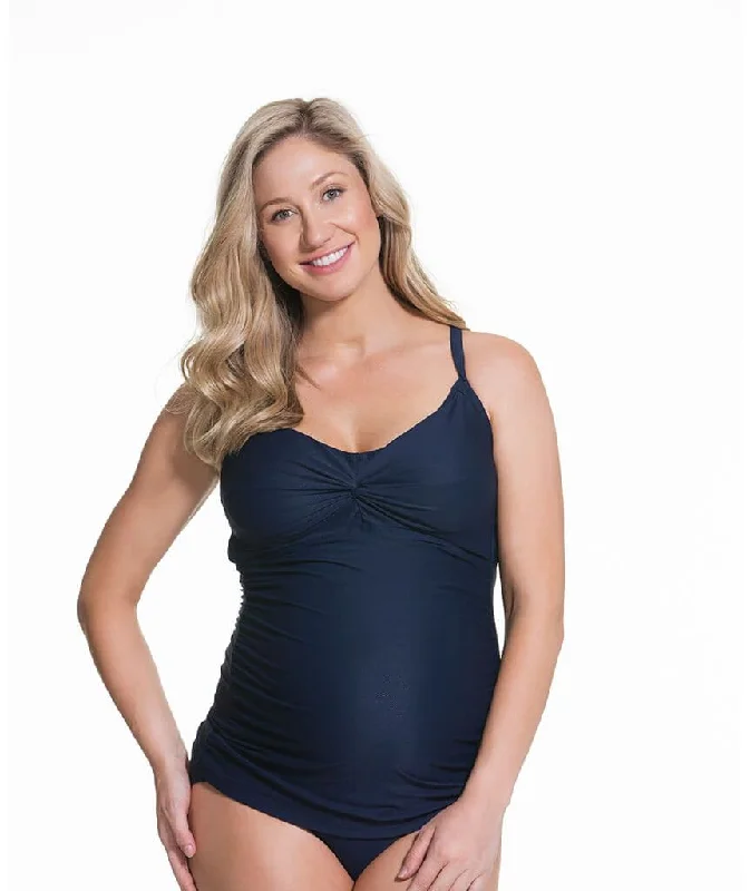 Cake Rosewater Frappe Maternity Tankini Swimwear Set -  Navy Mesh Panel Swimwear