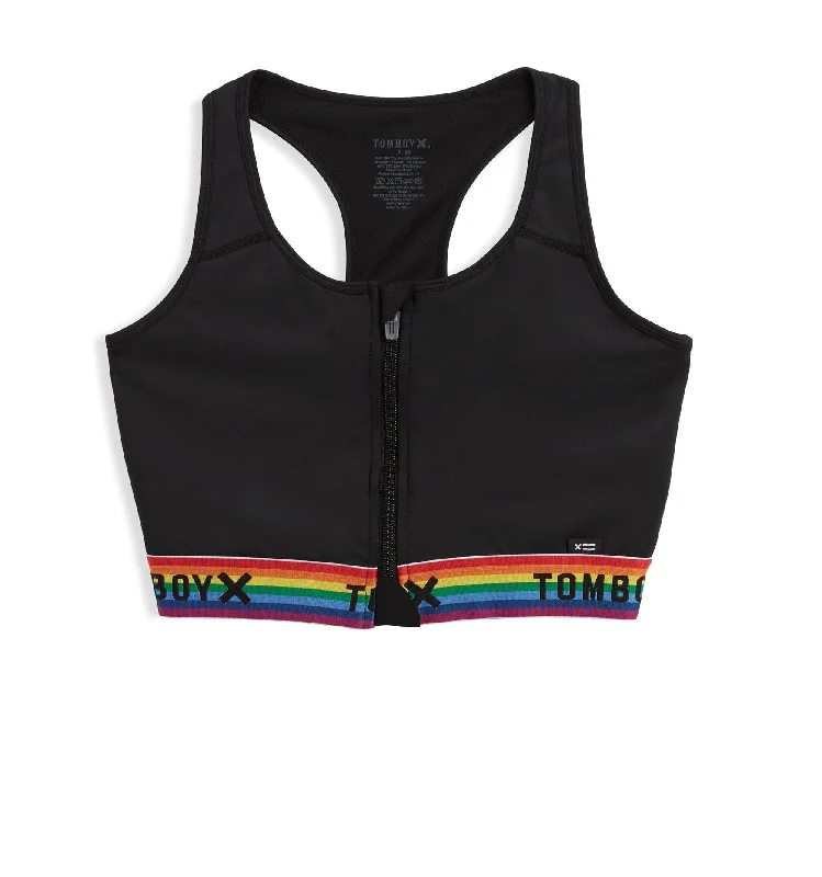 Swim Racerback Zip Compression Top - Black Rainbow Sexy Cutout Swimsuit