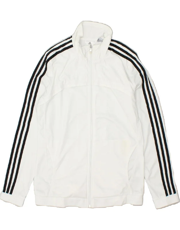 ADIDAS Womens Climalite Tracksuit Top Jacket UK 12/14 Medium White Zip Front Button Front Snap Front